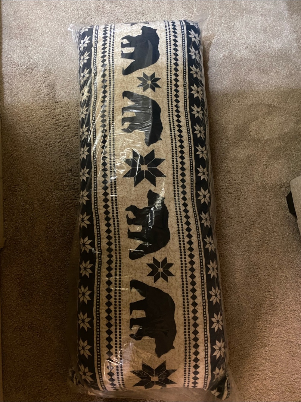 20 x 54 in Bear Pattern Polyester Throw Pillow - Navy Blue and White